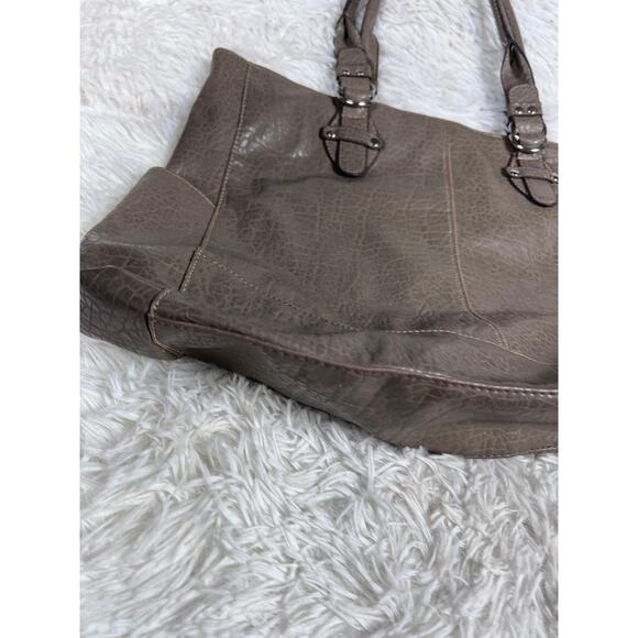 Emilie M. Tote Shoulder Bag Womens Taupe Gray Faux Leather Animal Print Lining - Picture 6 of 10